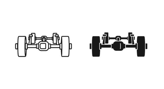 Vector illustration of car rear axle with wheels icon set, vector illustration on a transparent background