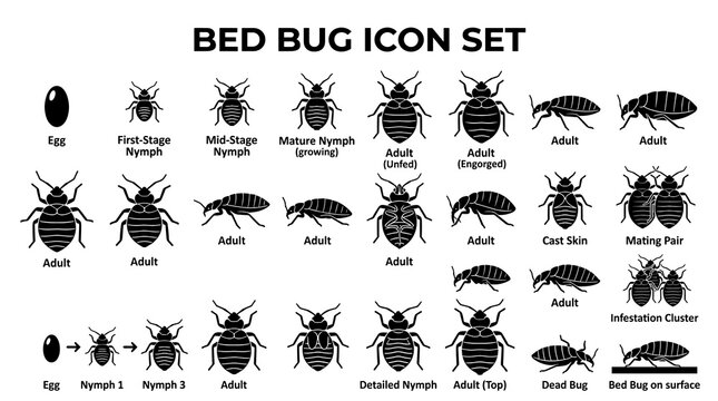 Bed Bug Life Cycle Vector Icon Set with Minimal Scientific Pest Control Illustration