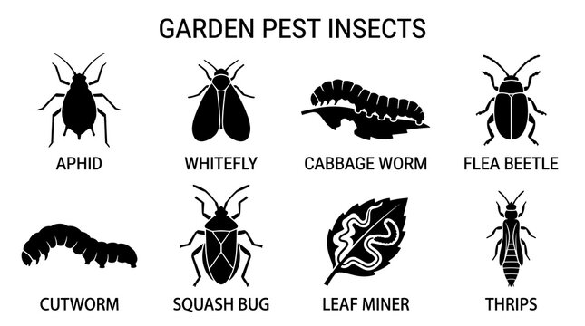 Garden Pest Insects Vector Silhouette Icon Set for Agriculture and Plant Protection
