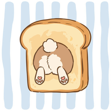 Cute Kawaii Animal Butt in a Bread Slice Toast Illustration