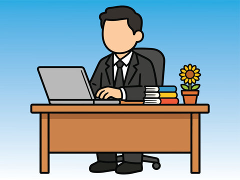 Person Working on Laptop at Desk Illustration