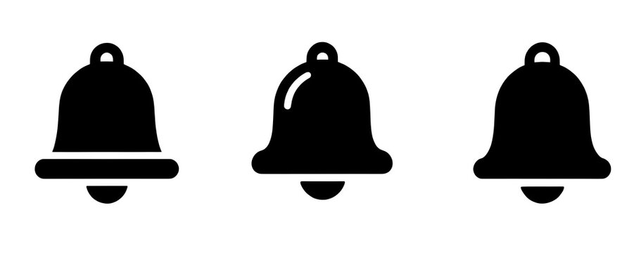 Three Isolated Black Bell Icons on Transparent Background Minimalist Design