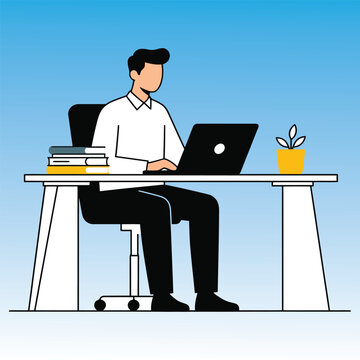 Vector of a man working at a desk with a book