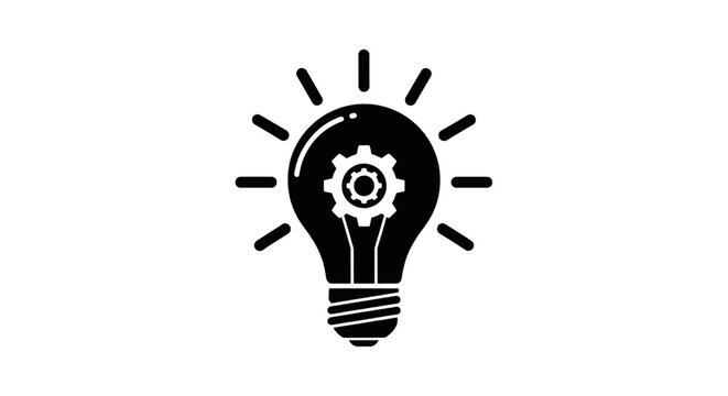 Vector illustration of light bulb icon with gear inside, creative engineering and innovation concept on a transparent background