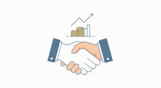 Professional business handshake symbolizing profitable partnership and financial growth with rising chart
