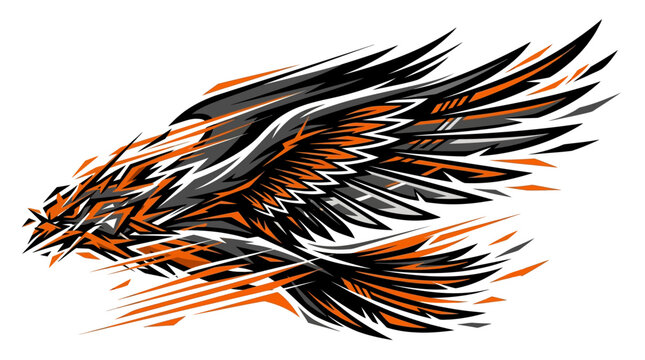 Stylized eagle bird of prey orange racing graphic.
