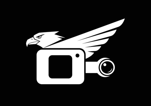 Eagle head aerial camera drone logo icon.