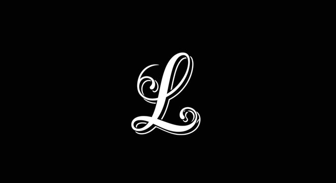 Elegant cursive letter L monogram white on black.