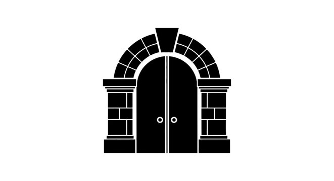 Vector illustration of stone archway with double doors icon on a transparent background