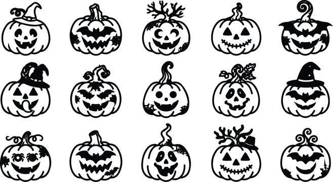 Halloween vector bundle 15 jack o' lantern designs for spooky fall graphics