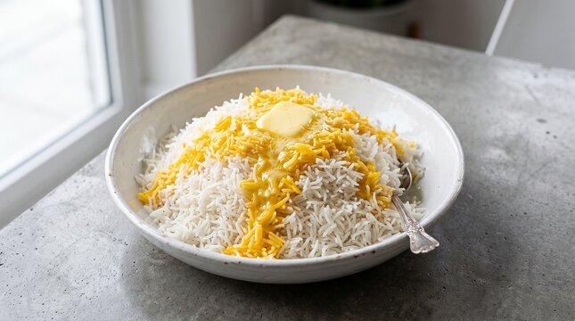 Traditional Iranian Chelo Basmati Rice with Butter