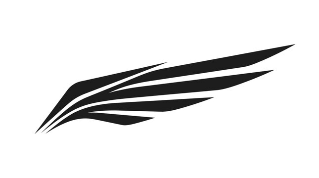 Angular black geometric wing speed graphic.