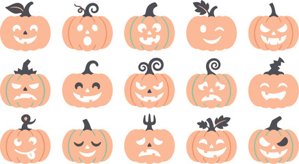 Fototapeta premium Halloween vector bundle 15 unique pumpkin faces for spooky decorations and designs