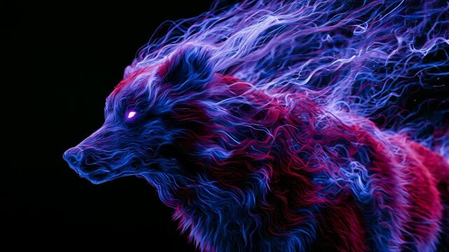 Glowing neon wolf transforming and prowling on dark background for fantasy and gaming content