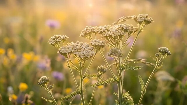 Achillea Millefolium Yarrow Flower Macro Golden Hour