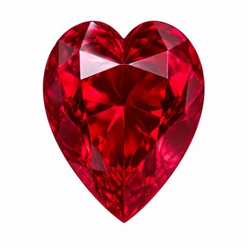 Perfect Heart Shaped Red Ruby Gemstone Isolated on White Background