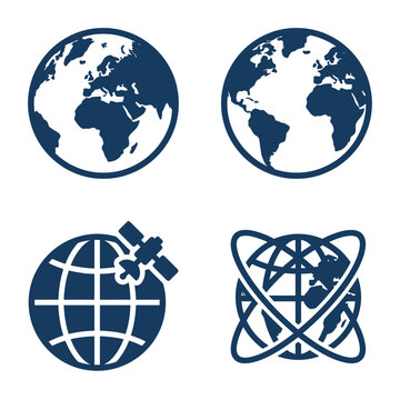 Globe Earth Planet Satellite Icon Set.