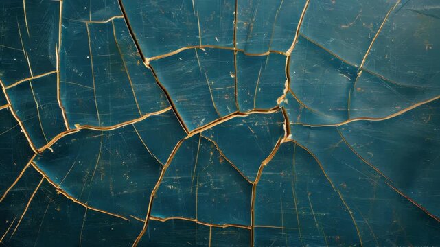 Cracked Teal Surface: A close-up, abstract view of a teal-colored surface with a network of intricate cracks, creating a pattern of lines and polygons.