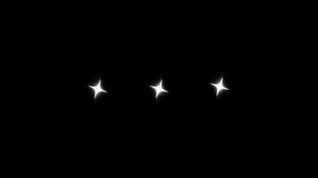 White glowing twinkle star animation with cartoon doodle sparkles, magical glitter explosion on black screen, blinking retro light effects, seamless loop overlay for celebration 4k video,