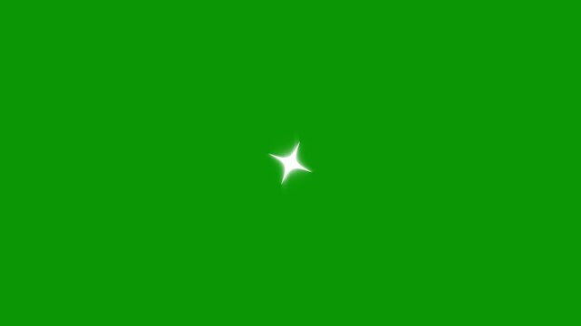 Single star magical twinkling and sparkle animation on green screen, white glowing star blink effect with glitter dust trails, flat vector doodle shine movement for celebration overlay 4k video