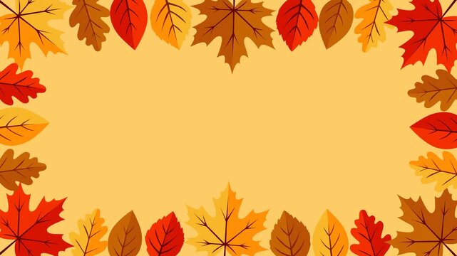 Elegant autumn leaves border featuring vibrant maple and oak foliage in warm seasonal colors with large copy space. Ideal for fall greetings, Thanksgiving, harvest promotions