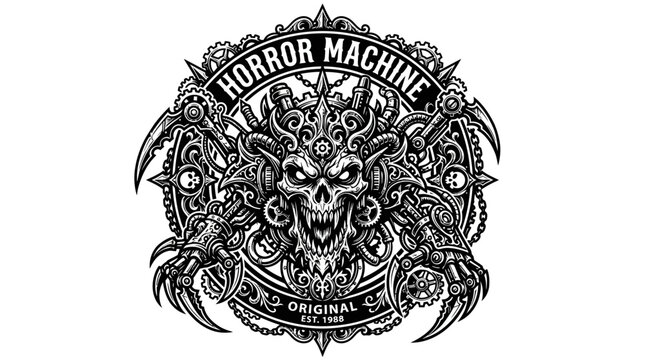 Mechanical Skull Monster Emblem - Horror Machine Original Est. 1986