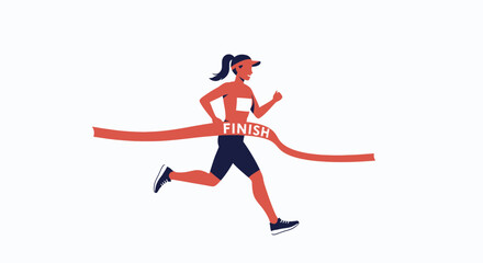 Fototapeta premium Female runner crossing finish line ribbon, symbolizing achievement, victory, and marathon completion