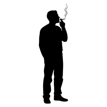 Silhouette of Man Smoking Cigarette with Smoke Rising.