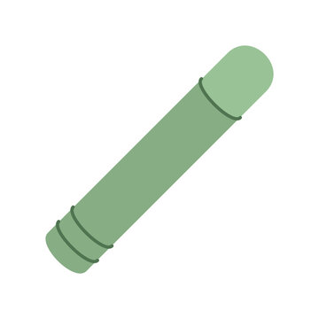 Flat pastel doodle art object with soft green crayon as main supply. Simple childish school stationery for creative class and study. Cute craft icon for children artroom background and education