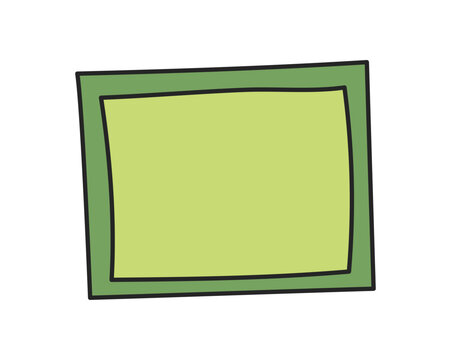 Green matchbox icon in doodle style. Outdoor equipment for camp and adventure settings, colorful hand drawn graphic in simple cartoon concept for fire and campfire design.