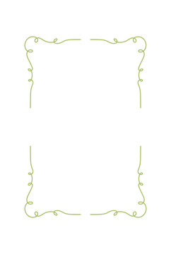 Whimsical sketch border with green line. Decorative rectangle frame as cute card layout. Simple vertical invite border as romantic background for wedding or birthday menu, party label or poster
