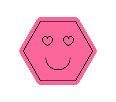 Groovy pink y2k smiley cartoon symbol with happy heart eyes. Retro emoji and love emotion, graphic style in a modern shape ideal for positive pop art and trendy aesthetic creative uses.