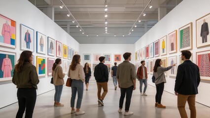 Fototapeta premium People viewing art in gallery