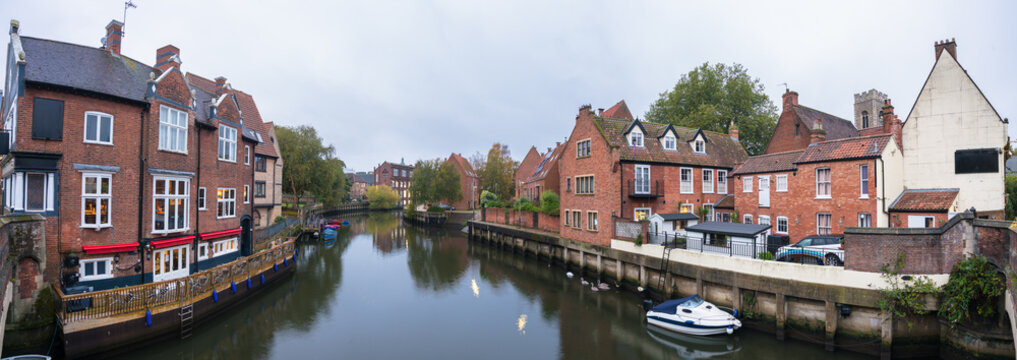  River Wensum canal architecture at Friars Quay in Norwich, England