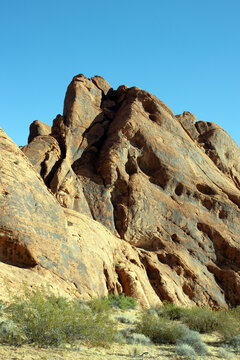 Vertical panorama of a fascinating red sandstone formation in Valley of Fire State Park in Nevada