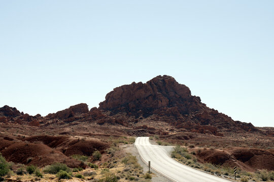 Dawn light on Nevada Highway 169 as it passes through Valley of Fire State Park on its way from I-15 to Lake Mead