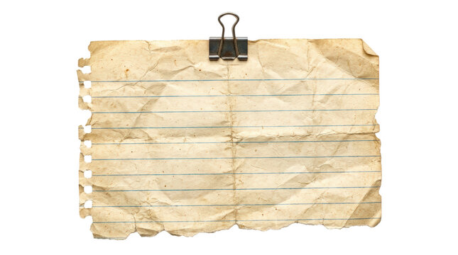 Old crumpled paper with metal binder clip.