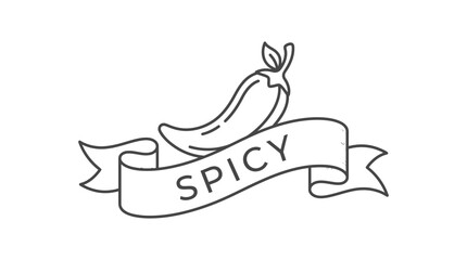 Obraz premium Minimalist Chili Pepper Line Art with Spicy Ribbon Banner