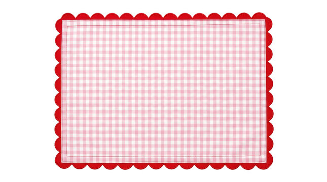 Pink checkered pattern with scalloped red border design.