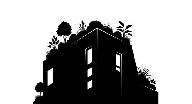 Modern House with Green Roof Plants.