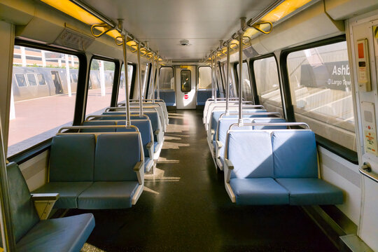 Empty Washington Metro Railcar At Ashburn Station On Silver Line In Washington DC