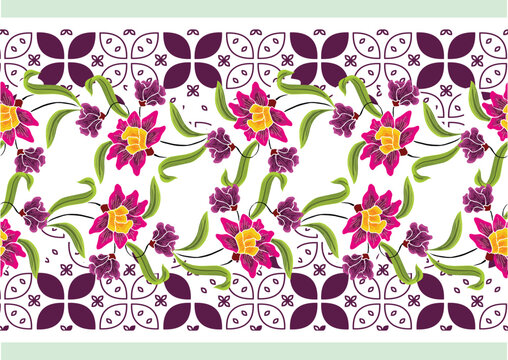 A very unique motif of Indonesian batik style flowers, with pastel colors.