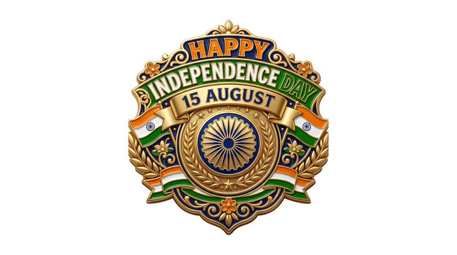 3d golden emblem for indian independence day 15 august isolated on transparent background