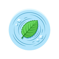 Fresh Mint Leaf Floating in Refreshing Cold Water with Ice Cubes Vector Icon © Zseoo Studio