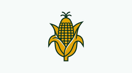 Naklejka premium Stylized Corn Cob Icon with Green Leaves on White Background