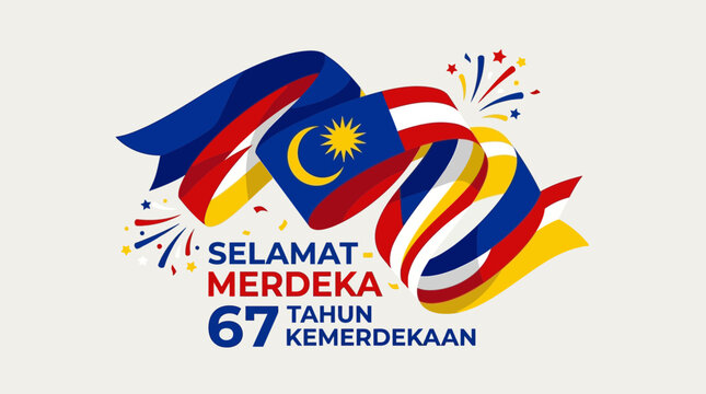 Malaysia National Day 67th Anniversary Celebration with Flag and Fireworks