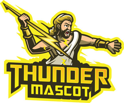 Zeus Thunder God Mascot Logo &ndash; Mythological Warrior sports Gaming Vector Illustration
