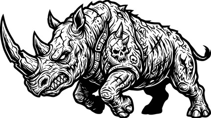 Aggressive Rhino Warrior Illustration - Fierce Animal Design © aditya