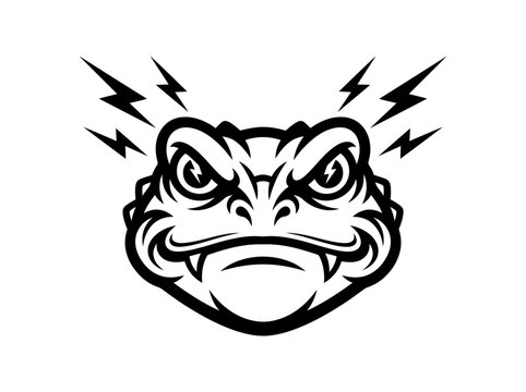 Aggressive Frog Mascot Head with Lightning Bolts - Vector Illustration