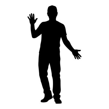 Silhouette of Person Waving Hand Gesture.